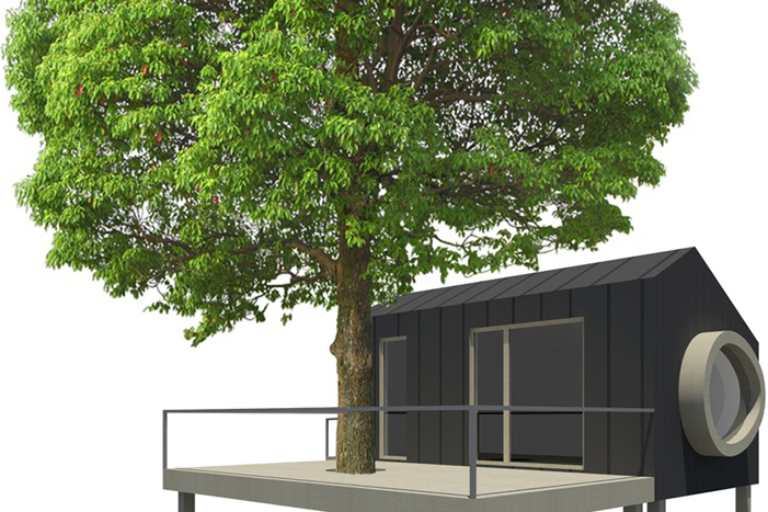 Treehouse struttura leggera in legno inserita nel paesaggio